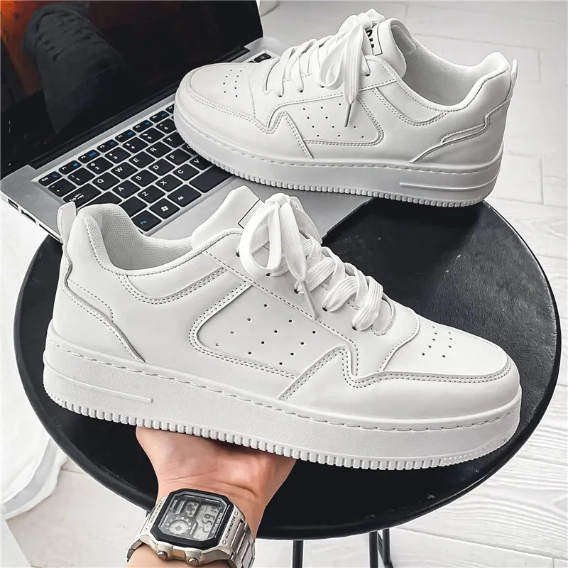 Nouvelles baskets blanches respirantes pour étudiants masculins, chaussures de sport décontractées à semelle épaisse, chaussures